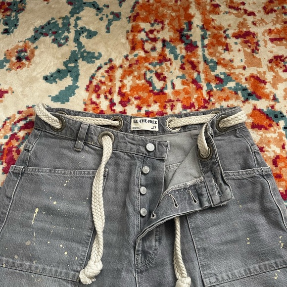 Free People Gray Button-Fly Jeans with Rope Drawstring - Picture 2 of 3